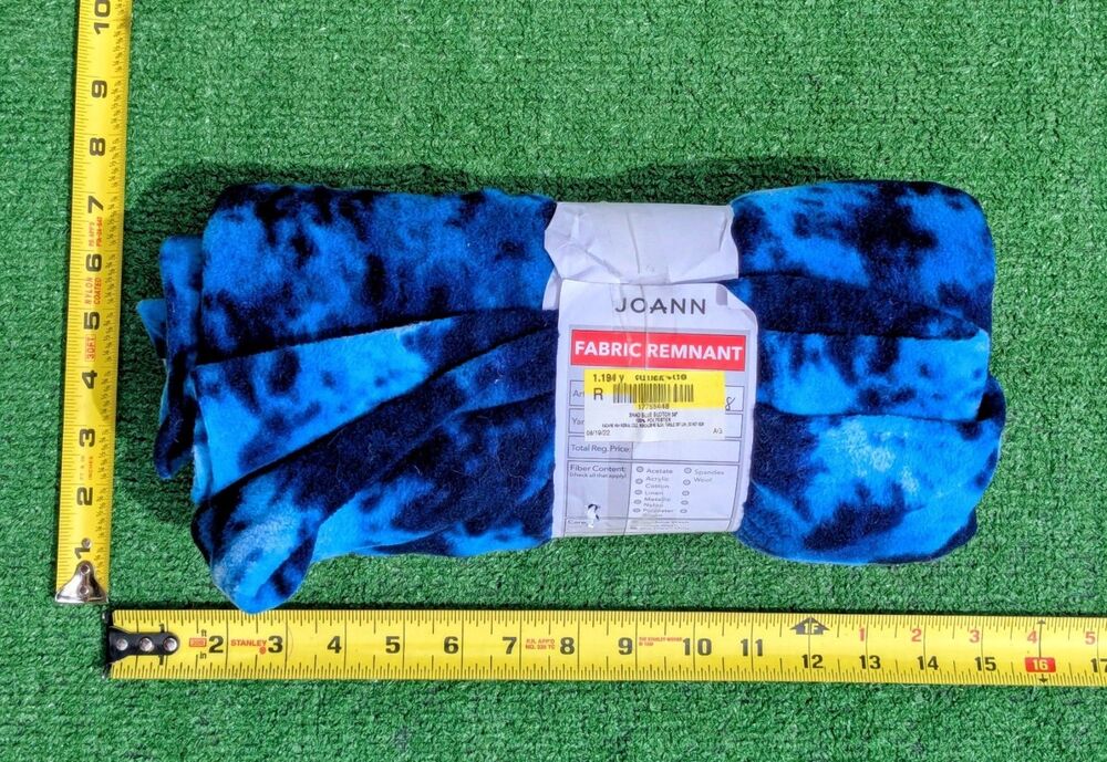 Blue/Black Tie Die/Splotch Fleece JoAnn Textile Fabric Remnant 1.194 Yards New